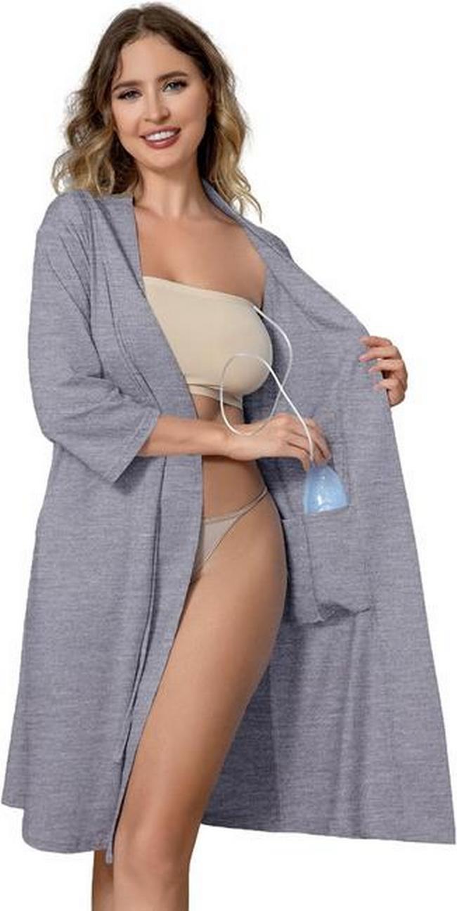 Meuponc Post Surgery Mastectomy Robe with 4 Internal Drain Pockets