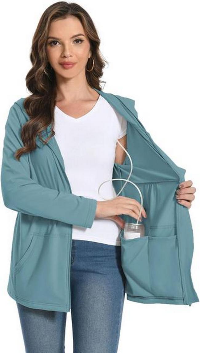 Meuponc Mastectomy Hoodies Jacket Coat with Drain Pockets