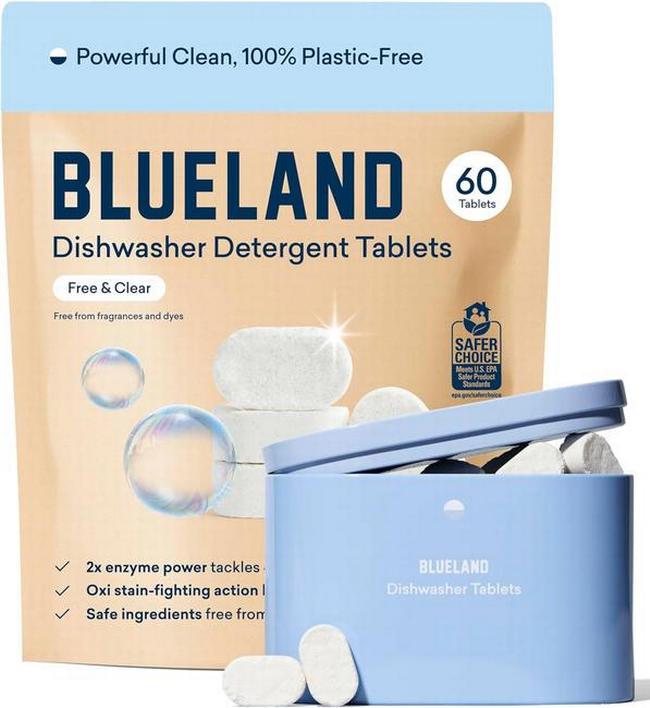 BLUELAND 100% Plastic-Free Dishwasher Detergent Tablets