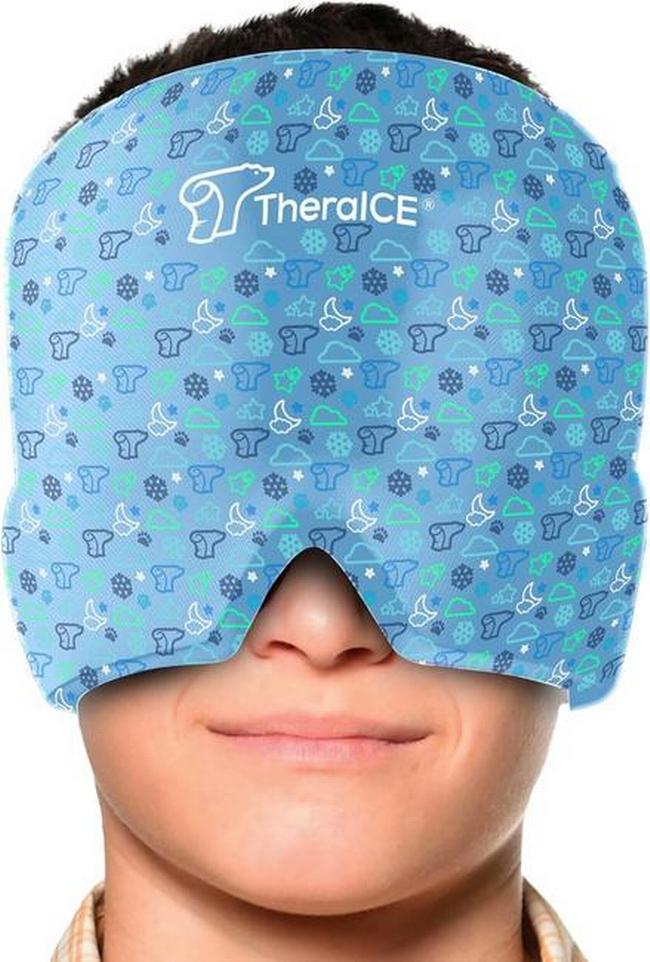 TheraICE Migraine Relief Cap Junior, Soothing Headache Boo Boo Ice Pack Mask Products, Cooling Gel Hat JR, Face Cold Compress Head Wrap for Bumps, Bruises and Cooling temperatures
